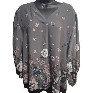 Maurices Shirt Large Gray With Floral Casual Office Wear Lightweight